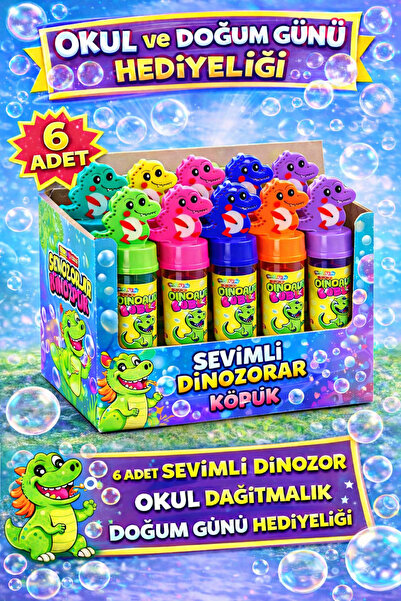 KAR TANESİ 6 Adet Sevimli Dinozor Köpük Baloncuk Oyuncağı Doğum Günü Karne Gü...