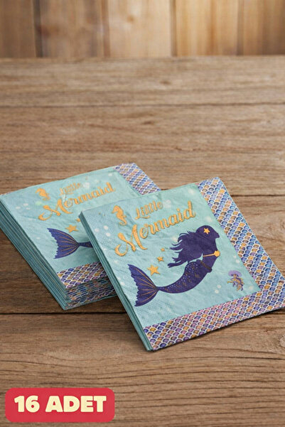 Baloncu Dede Deniz Kızı Temalı Peçete 16 Adet Little Mermaid Doğum Günü Parti...
