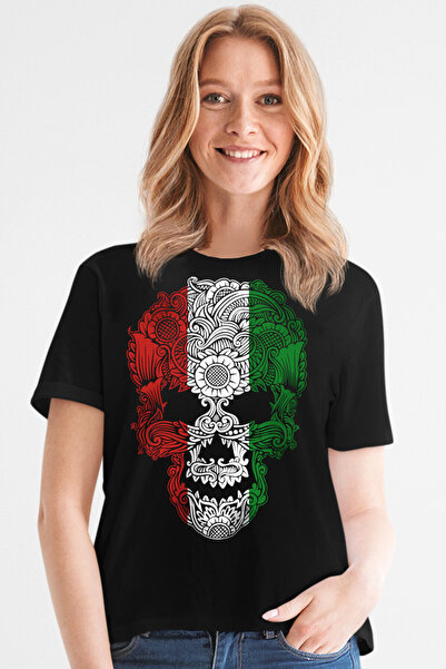 ROCKANDROLL Ιταλικό γυναικείο μπλουζάκι με κοντό μανίκι και σχέδιο κρανίου σε...