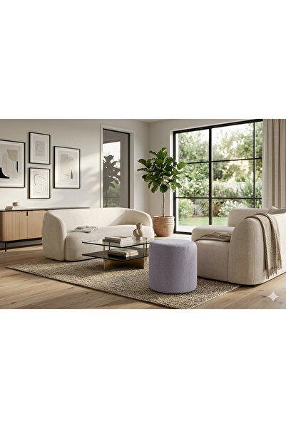 MİBİ LUXARY Modern Yuvarlak Puf Koltuk Teddy Kumaş Gri Dekoratif Oturma Pufu