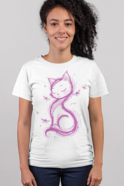 ROCKANDROLL pisică Tricou alb cu mânecă scurtă Princess pentru femei