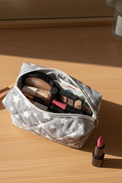 Bestway ve Diğeri Yıldız Patterned Quilted Makeup and Cosmetics Bag Items – Gray