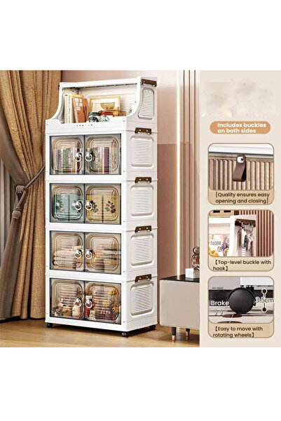 Generic 5 Layer Plastic Storage Cabinet With Transparent Doors And Wheels 37x...