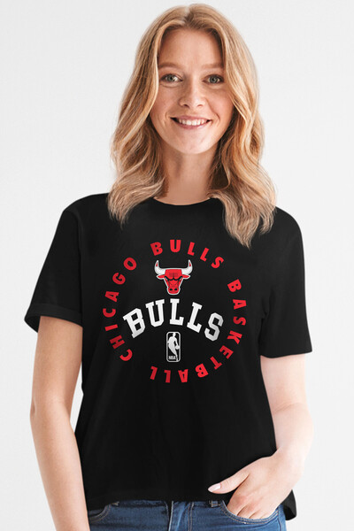 ROCKANDROLL Tricou negru cu mânecă scurtă Bulls Basket pentru femei