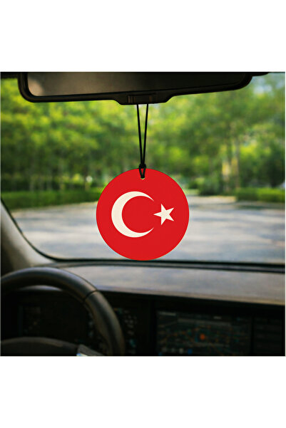 Sadrazam Çift Taraflı MDF Dikiz Aynası Süsü – Türk Bayrağı-Siyah İpli