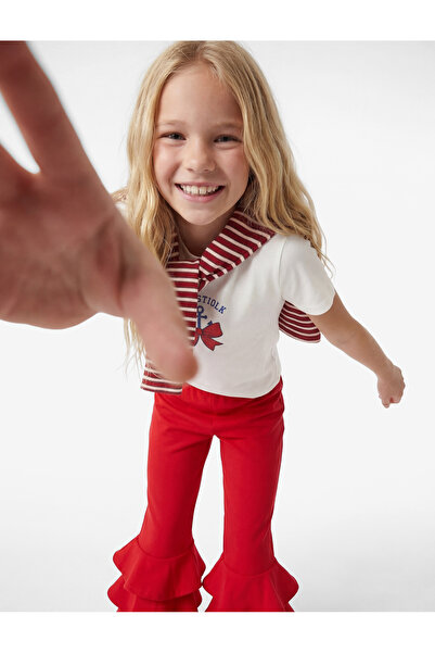 Koton Elastic Waist Ruffle Detail Flared Trousers