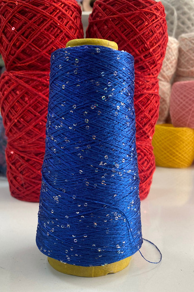 göçer Premium Cobalt Blue 2mm Design Silver Sequin Yarn 200Gr