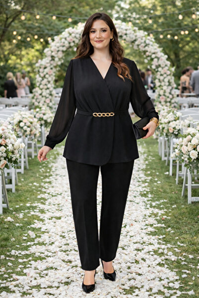 Minoly Store Büyük Beden Kemer Detaylı Takım