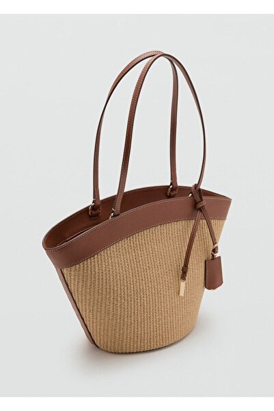 MANGO Woman Kontrast renk kanvas shopper çanta