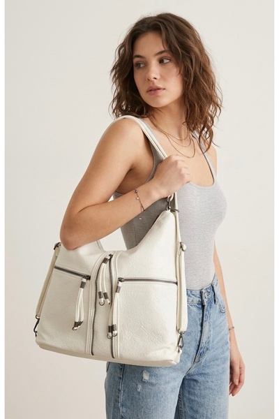 BRN BAGS حقيبة ظهر نسائية قابلة للتحويل من BRN Trend WHITE موديل جلد و حقيبة كتف