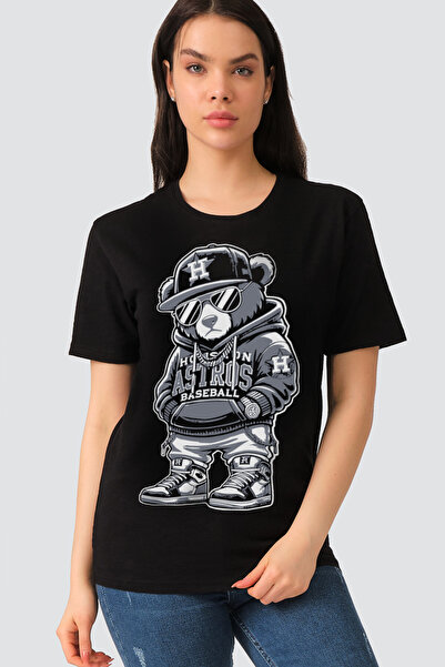 ROCKANDROLL تي شيرت هيب هوب تيدي بأكمام قصيرة للنساء باللون الأسود