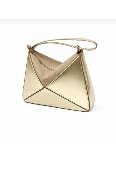 Nevalia Women's Gold Shiny Shoulder Bag Geometric Patterned Stylish Daily and...