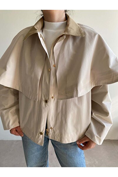 Bade Butik Stone Color Cloak Trench Jacket