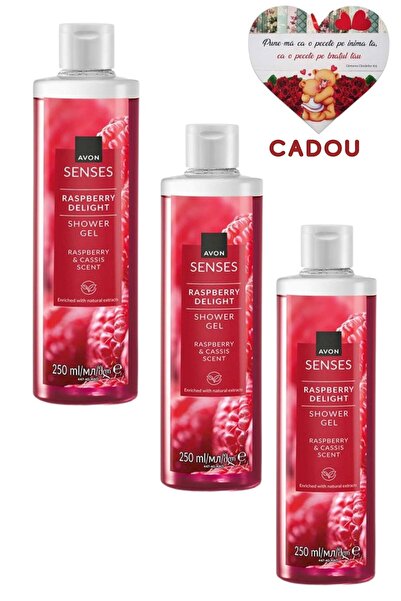 AVON 3 x Gel de duș Raspberry Delight, 250ml + cadou inimioara magnetica
