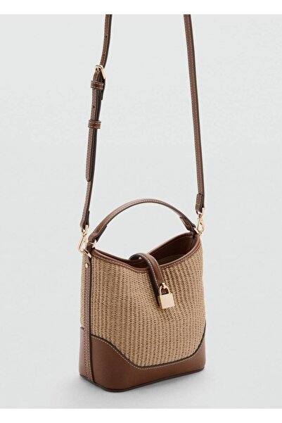 MANGO Woman Kontrast kanvas bucket çanta