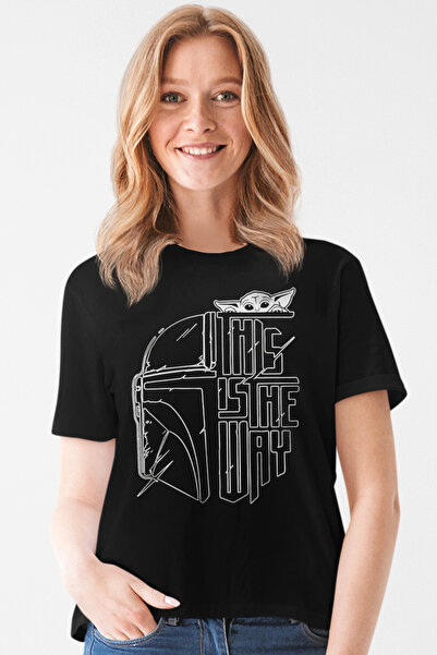 ROCKANDROLL Tricou negru cu mânecă scurtă Yoda în cască pentru femei