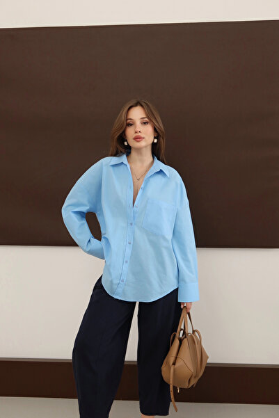 roea Classic Cut Pure Cotton Poplin Shirt Blue