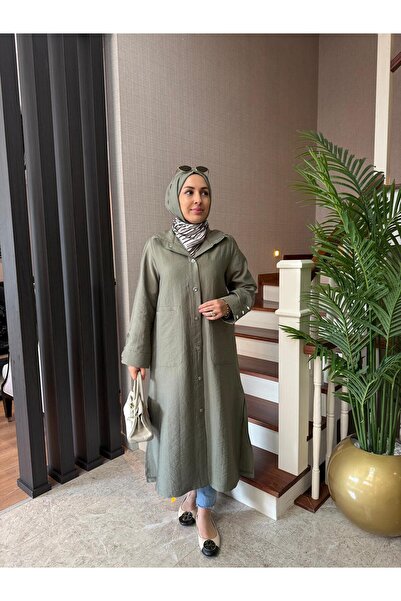 Esra Butik78 Cupra Kumaş Çıtçıtlı Kapüşonlu Giy-Çık Kap 120 cm Tesettür Kap H...