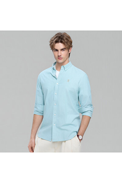 Giordano قميص أكسفورد قطن رجالي ضيق مطرز