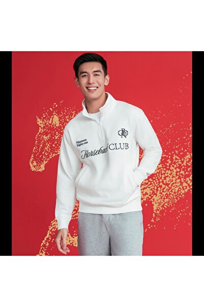 Giordano Men’s Relaxed French Terry Half‑Neck Printed Sweatshirt