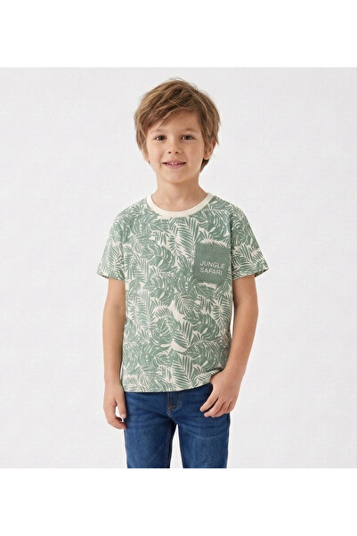 ETEN Toddler Boys All‑Over Print T‑Shirt – Jungle Safari Leaf Pattern Cotton Tee