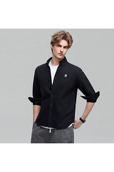 Giordano Men’s Cotton Slim Oxford Shirt with Embroidery