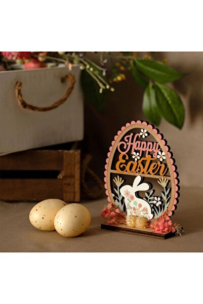 OEM Wooden Easter Decoration Rabbit Egg with Dried Flowers Happy Easter 12x2x...