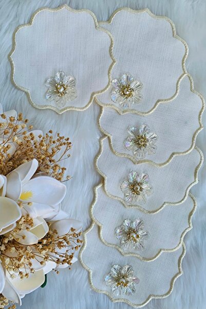 Mora Tekstil Glittery Drawstring Embroidered Presentation Napkins with 6 Flow...