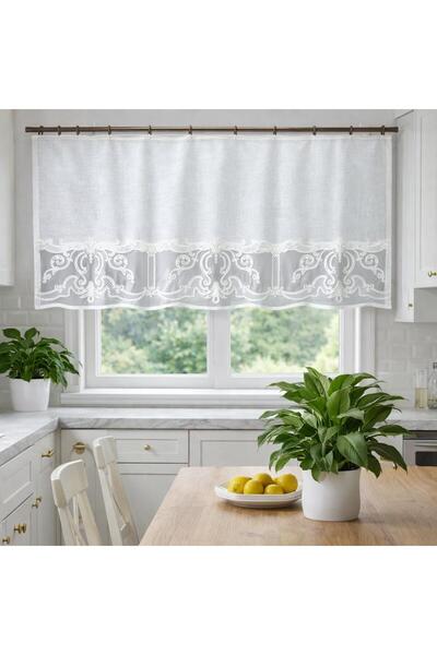 CASA NATURALE Keten tül üzerine süzene nakışlı farbela perde