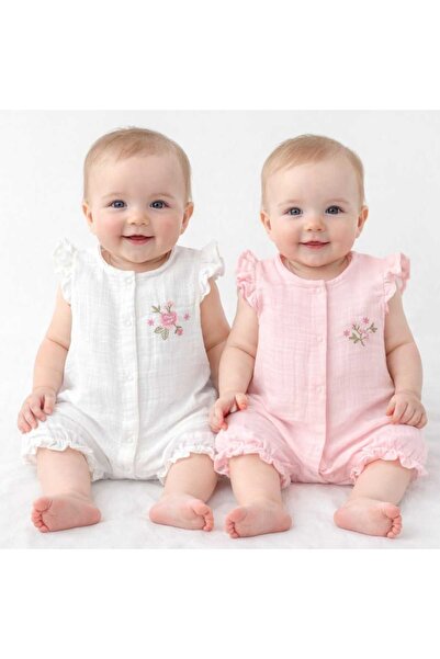 Necix's Baby Floral Embroidered Muslin Baby Girl Rompers – Summer Ruffle Slee...