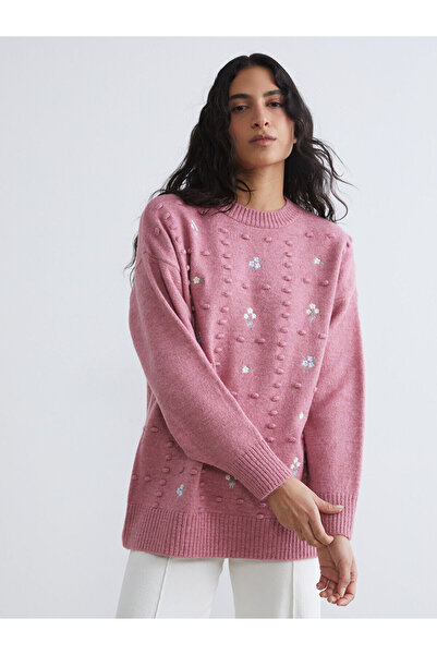 LC Waikiki Peak New Season Crew Neck Embroidered Women's Knitwear Sweater