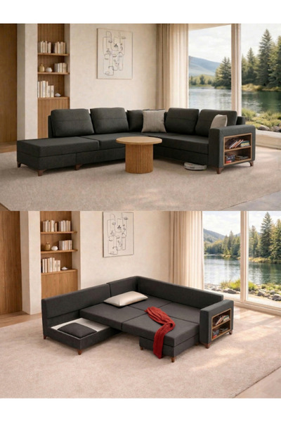 DİAVSE EV & YAŞAM Livya Plus Köşe Koltuk Takımı Antrasit Sol Köşe