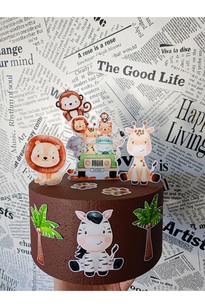 DAMLA PARTİ Safari Maket Pasta Tek Katlı , Safari Doğum Günü Parti Malzemeleri