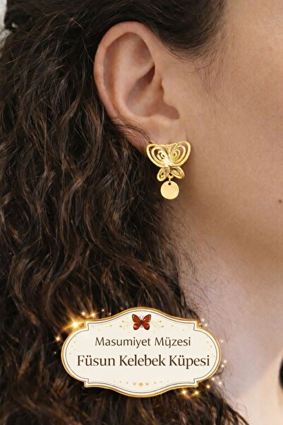 Lumiva accessories Masumiyet Müzesi Füsun Kelebek Küpesi Sallantılı Pul Detay...