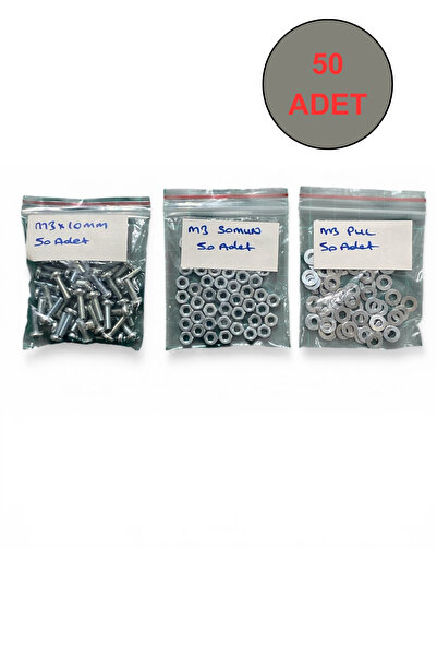 Tuna M3x10 Ysb Vida 50 Adet-Somun 50 Adet-Pul 50 Adet Toplam 150 Parça
