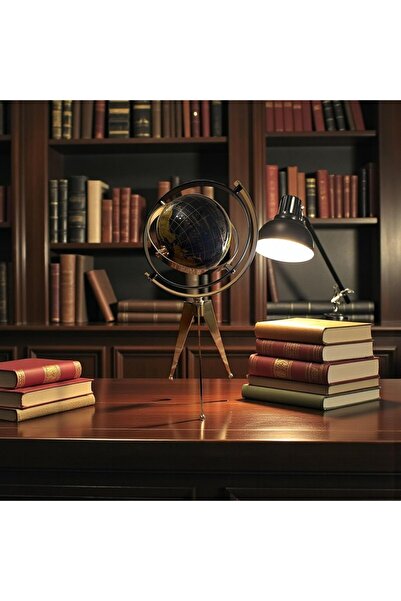AyrStore Lüks Dekoratif Dünya Küresi – Gold Detaylı Masa Üstü, Ofis & Kütüpha...