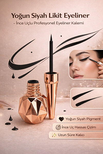 Hane Dostu Yoğun Siyah Likit Eyeliner – İnce Uçlu Profesyonel Eyeliner Kalemi