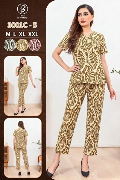 BRK Women's two-piece soft, short-sleeved, multi-colored women's pajama set