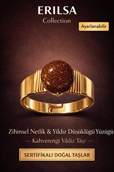 Erilsa Certified Mental Clarity Ring – Brown Star Stone Natural Gemstone – Ad...