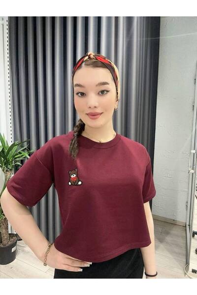 IŞILDA FASHION imprimeu cu ursuleț detaliu brodat crop