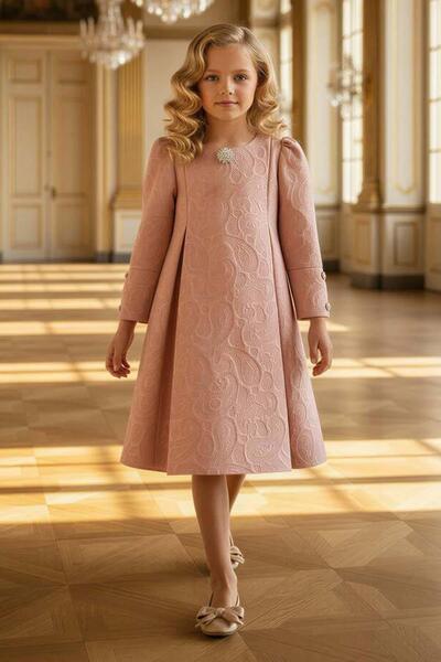 Riccotarz Girl's Watermelon Sleeve Dress with Brooch Detail on the Chest and ...