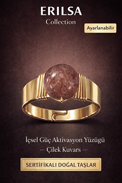 Erilsa Certified Internal Power Activation Ring – Strawberry Quartz Natural S...