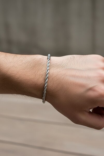 ATALYA ACCESSORY سوار رجالي من الفولاذ الملتوي الرفيع باللون الفضي