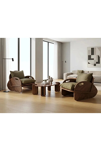 PRAKTURA CELL Çay Seti Oturma Takımı Doğal Ahşap, 2+1 Koltuk Takımı, 2 Ahşap ...