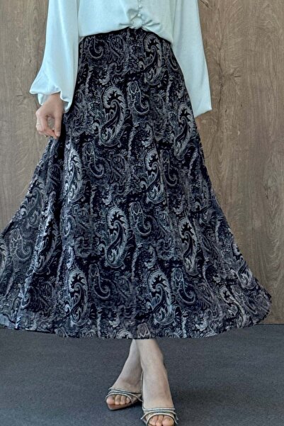 Şulemoda Giyim Chiffon Patterned Skirt Mink