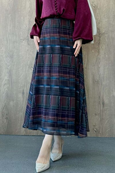 Şulemoda Giyim Chiffon Patterned Skirt Checked