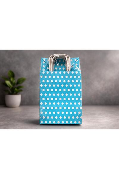 Atölye Kraft Bebe Mavisi Renk Kraft Çanta Puantiyeli 18x8x24 cm 25 Adet