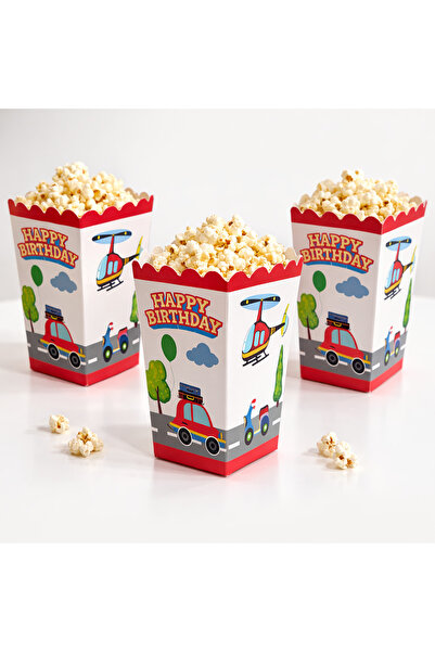 Partifabrik Vehicles Colorful Themed Corn Popcorn Box 8 Pieces