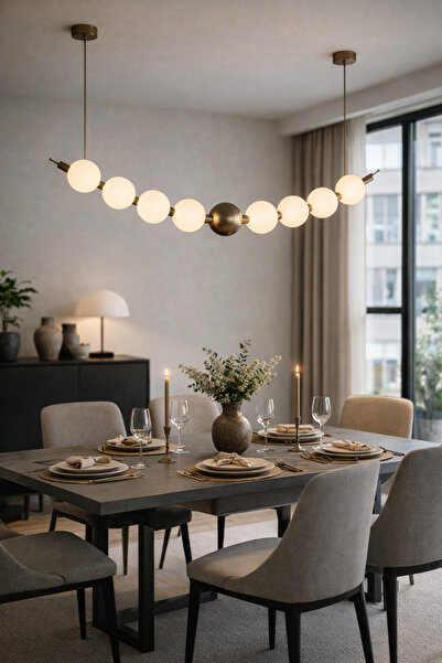 Vinner Nova S80B Opal Cam Küre Modern Avize 80 cm Bronz Gövde Salon Yemek Oda...