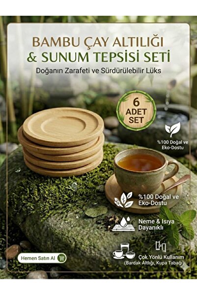 LOVYCO مجموعة من بامبو أطباق شاي طبيعية - حاملات أكواب خشبية - عرض أنيق وحامل...
